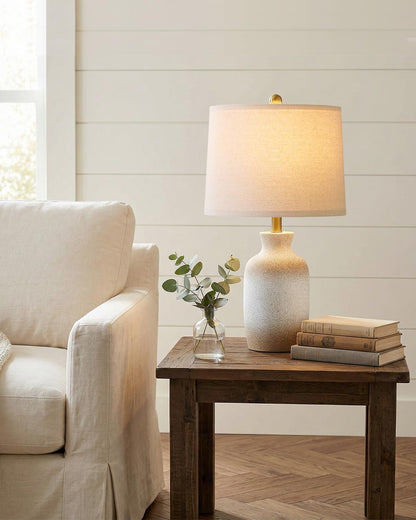 24'' Farmhouse Ceramic Table Lamp with Natural Textured Finish3