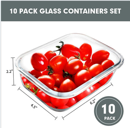 10 PACK 22 OZ Glass Meal Prep Containers Set with Lids, Grey2