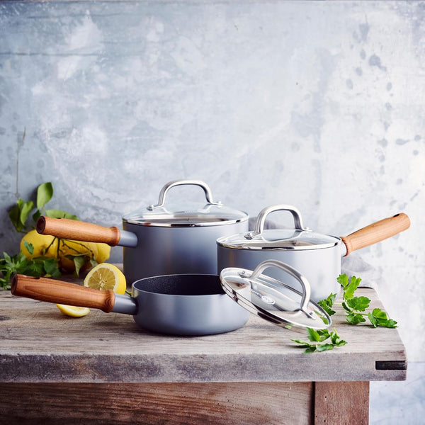Mayflower Pro Hard Anodized Healthy Ceramic Nonstick, 6 Piece Cookware Set, Inclu. 16 Cm, 18 Cm and 20 Cm Saucepans with Glass Lids, Pfas-Free, Induction Suitable, Charcoal Gray5
