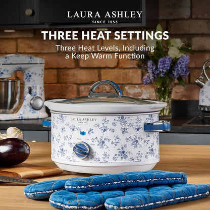 Laura Ashley China Rose Large Slow Cookers 6.8 Quarts - Slow Cooker 6.8QT | Serves 8-10 People, 3 Heat Settings, Keep Warm, Energy Efficient, Tempered Glass Lid, Dishwasher Safe Removable Ceramic Pot8