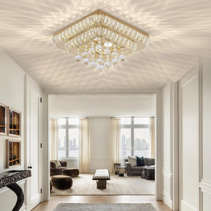 26 Inch Gold Flush Mount Chandelier, Crystal Chandeliers LED Ceiling Light7