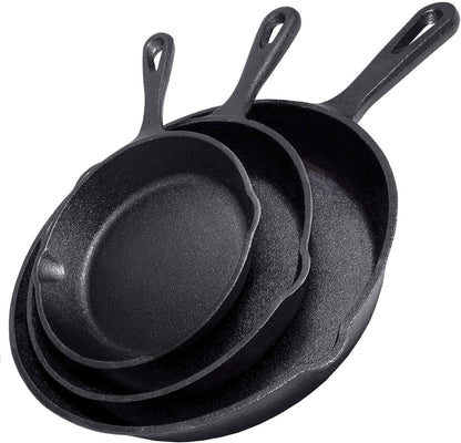 Cast Iron Skillet 3-Piece Set W/Cookbook - Heavy-Duty Professional Restaurant Chef Quality Pre-Seasoned Pan Cookware - 10", 8", 6.25" Pans - for Frying, Saute, Cooking, Pizza - Black1