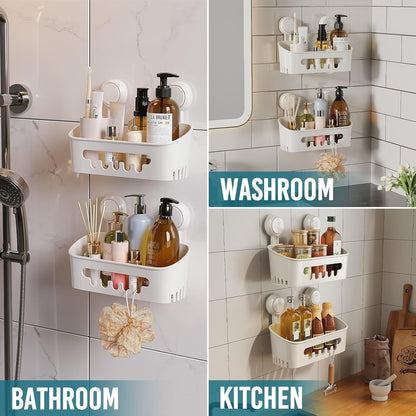 Shower Caddy Suction Cup 2 Pack, Heavy Duty Bathroom Organizer, Removable Shelves for inside Shower, Shampoo, Waterproof Suction Plastic Storage for Bathroom Accessories Holder, White6