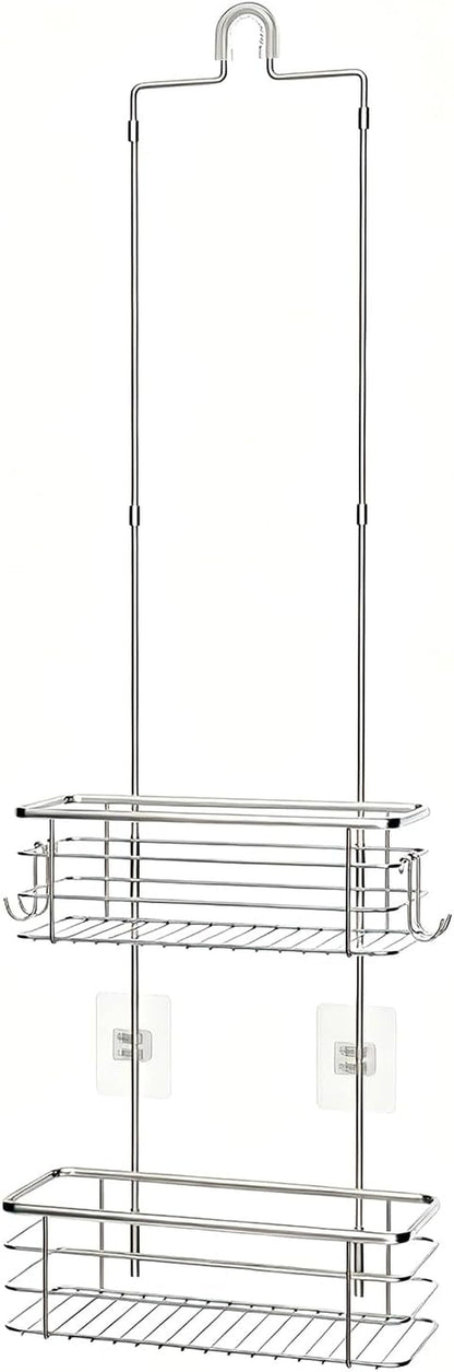 Over the Shower Head Caddy, 2-Tier Stainless Steel Hanging Organizer with Hooks, 37.6In1