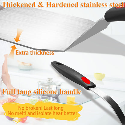 Spatula Set 6-Piece - Kitchen Utensils Set Cooking Stainless Steel Turner Set, 600°F Heat Resistant, Metal Spatulas for Griddle/Cast Iron & Nonstick Safe Silicone Tools for Egg, Pancake, Burger5
