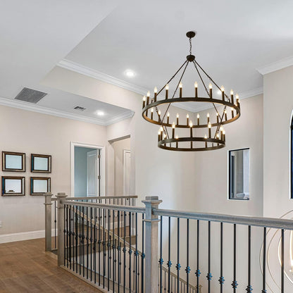 48" Wagon Wheel Chandelier 36-Light Large Black Chandelier High Ceiling7
