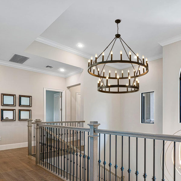 48" Wagon Wheel Chandelier 36-Light Large Black Chandelier High Ceiling7