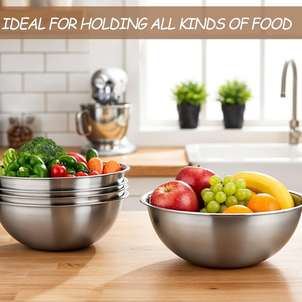 12 Pcs Stainless Steel Mixing Bowls with Graduations, Stainless Steel Bowls, Nesting Metal Prep Salad Bowl, Metal Serving Reusable Baking Food Storage Containers for Kitchen Cooking(9 X 3.5 Inch)5