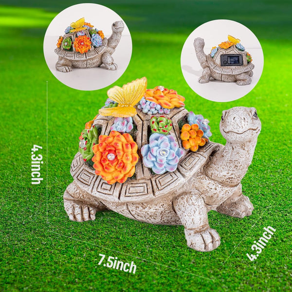 Solar Garden Outdoor Statues with Succulent and 7 LED Lights - Lawn Decor Tortoise Statue for Patio, Balcony, Yard Ornament - Unique Housewarming Gifts (Gray Turtle)5