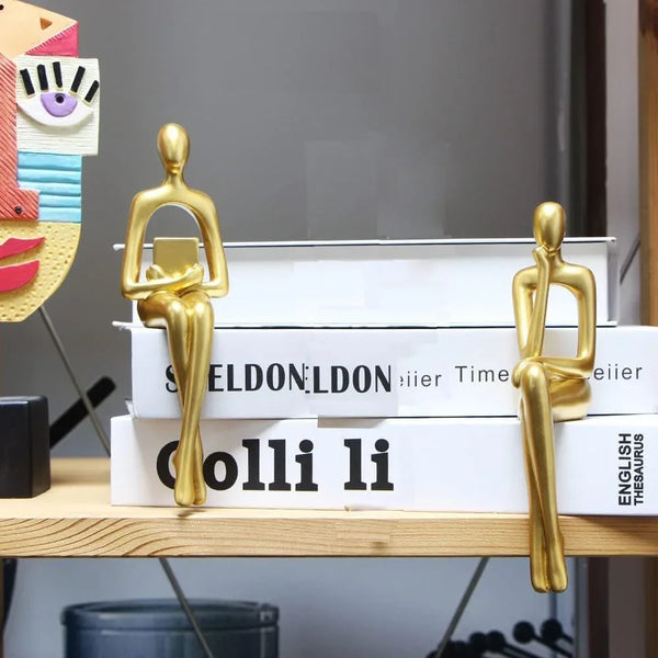 Gold Home Decor Thinker Statue Accents, Set of 3 Thinker Sculptures Office Decor Modern Abstract Resin Decoration on Shelf Table Desk for Living Room Office Bedroom (Small Gold) | Collectable Figurine for Living Room Floating Shelf Office Desk Decoration,Modern Decor Gift for Reading Lover Parents Friend9