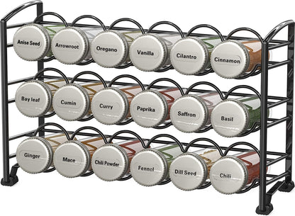 Spice Rack Stand Holder with 18 Bottles and 48 Labels, Black2
