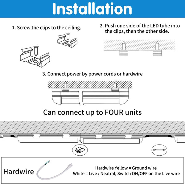Led Shop Light, Led Garage Light,2Ft 25W 6500K Daylight 3200LM Linkable Clear Cover Integrated V-Shape for Shop under Cabinet Office General Lighting,Cool White(4-Pack)7