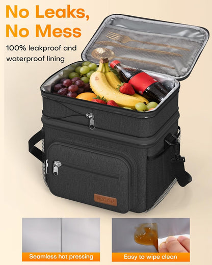 Lunch Box Men Women Double-Layer Insulated Lunch Bag Black 12L4