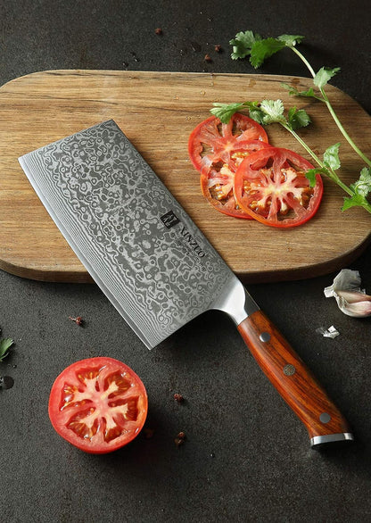 7 Inch Chinese Meat Cleaver Knife – 67 Layers Damascus Steel Butcher Knife, Ultra Sharp Kitchen Cleaver for Meat & Vegetable, with Natural Rosewood Handle7