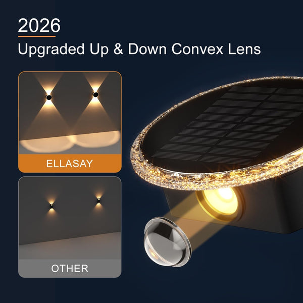 Fence Solar Lights: 360° Circular Lighting Solar Powered Wall Lights 12 Hours Long Runtime up and down Waterproof IP65 & 3 Modes High Brightness LED Focus Lens for Patio/Yard - 4 Pack5