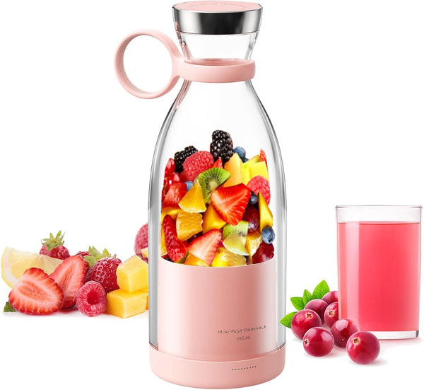 Portable Blender, Mini Blender for Smoothies and Shakes with 4 Blades, 11 Oz Personal Size Blender with Travel Lid and USB Rechargeable for Kitchen, Office, Gym (Pink)1
