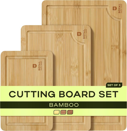 Wooden Cutting Boards for Kitchen Meal Prep & Serving - Bamboo Wood Serving Board Set with Deep Juice Groove Side Handles - Charcuterie & Chopping Butcher Block for Meat1