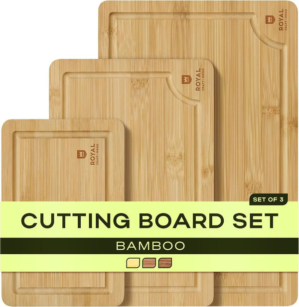 Wooden Cutting Boards for Kitchen Meal Prep & Serving - Bamboo Wood Serving Board Set with Deep Juice Groove Side Handles - Charcuterie & Chopping Butcher Block for Meat1