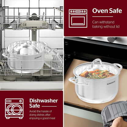 : Stainless Steel Stock Pot - 8 Quart - Tempered Glass Lid, 3-Ply Bottom, Soup-Pasta-Food, Boil-Simmer, All Cooktops, Dishwasher & Oven Safe | 8QT Pots for Pasta, Soup - Stockpot for Canning with Impact Bonded Base - Oven Safe & Induction Compatible9