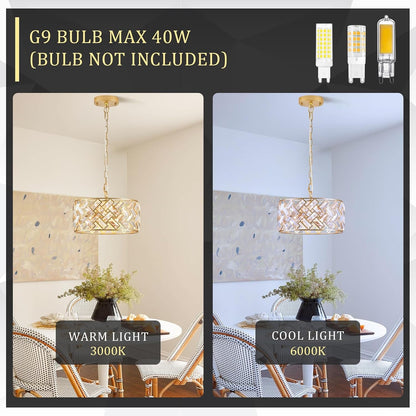 12" Gold Crystal Chandelier, Modern 4-Light Ceiling Light6