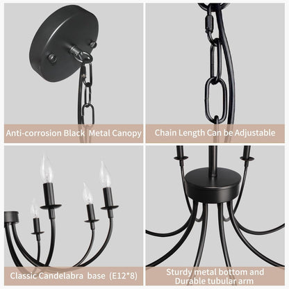 8 Light Black Farmhouse Chandelier, Dining Room Light Fixtures,5