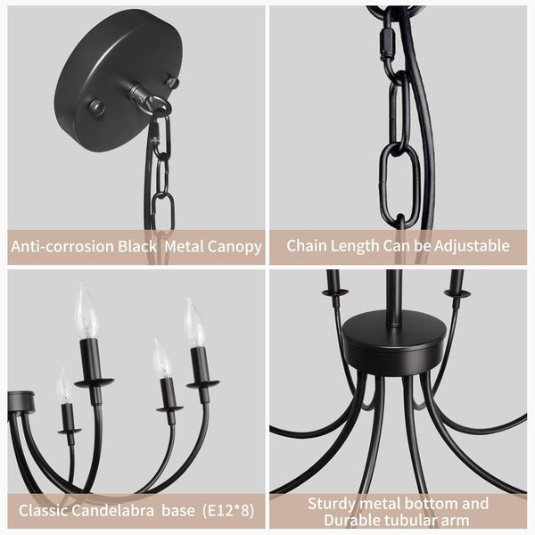 8 Light Black Farmhouse Chandelier, Dining Room Light Fixtures,5