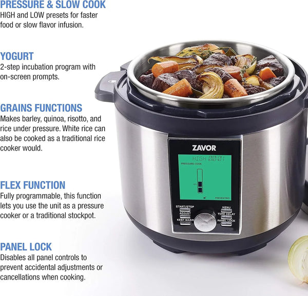 LUX LCD 6 Quart Programmable Electric Multi-Cooker: Pressure Cooker, Slow Cooker, Rice Cooker, Yogurt Maker, Steamer and More - Stainless Steel (ZSELL02)3