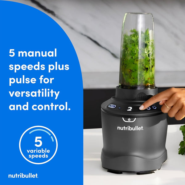 Nutribullet Smartsense Blender Combo, 1400W, 64Oz Pitcher, 32Oz & 24Oz Cups, 5-Speed, Smoothies, Ice and Frozen Fruit, Nut Milk, Soup, Gunmetal Gray, NBF507005