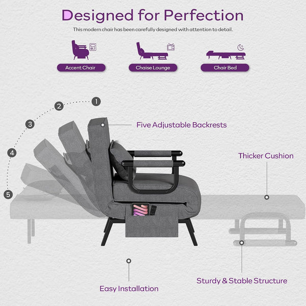Sleep Chair, Folding Sleeper Chairs for Adults (Dark Grey)5