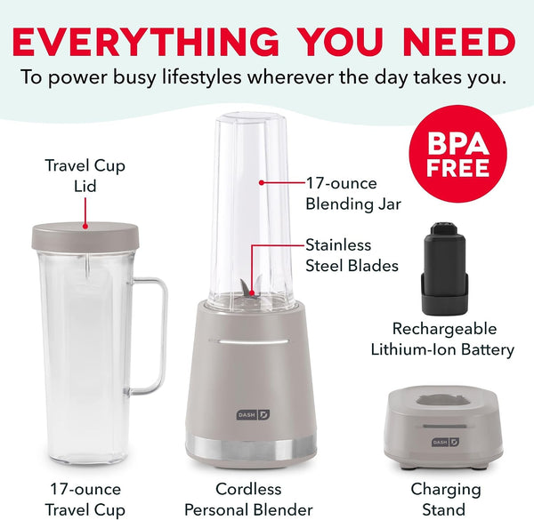 Cordless Personal Blender, 17-Oz, French Grey | Portable Smoothie Blender for Protein Shakes & Frozen Drinks, Single-Serve Travel Cup, Rechargeable8