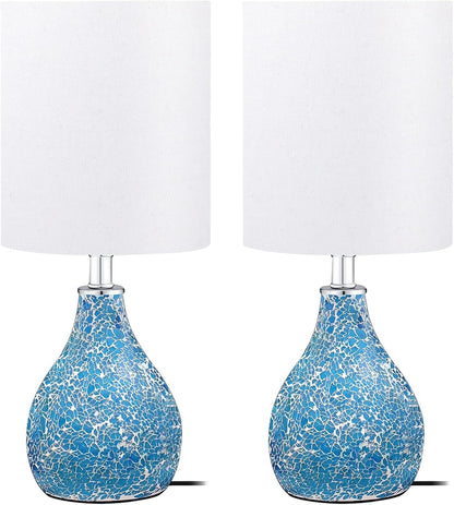 Modern Table Lamps Set of 2, Blue Gourd Design Mosaic Tiled Glass 17.5" Bedside Lamp,For Bedroom Living Room Home Office Desk Nightstand Table Lamp1