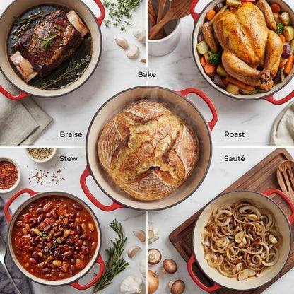 6.4QT Enameled Cast Iron Dutch Oven Pot with Lid, Heat Pad & Trivet, Heavy-Duty Soup Pot for Stews, Braising, Roasting & Sourdough Bread Baking, Oven Safe up to 500°F - Ablaze Red7