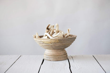 Creative Co-Op Ridged Mango Wood Footed Bowl, Brown2
