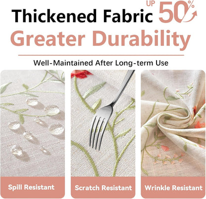 Pink Florals Embroidery Rectangle Tablecloth with Tassel 55"×120"5