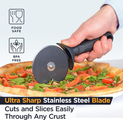 Lux Heavy Duty Pizza Cutter with Wheel Slicer- Stainless Steel Sharp Smooth Pizza Cutter Wheel with Easy Grip Non-Slip Handle, Dishwasher Safe (BLACK)4