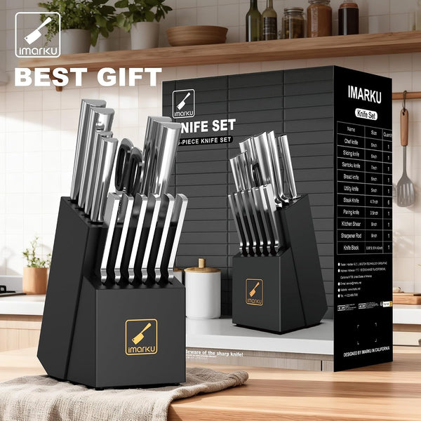 15 PCS Knife Set: Kitchen Knife Set with High Carbon Stainless Steel, Knife Block Set with Dishwasher Friendly Ultra Sharp Professional Chef Well Balance Knives Set, Best Gifts for Women Men7