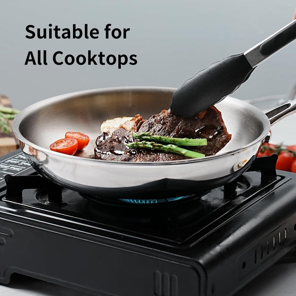 10 Inch Tri-Ply Stainless Steel Frying Pan with Lid,Whole-Clad No Coatings Skillet with Stay-Cool Handle for Cooking,Dishwasher and Oven Safe,Induction Pans3