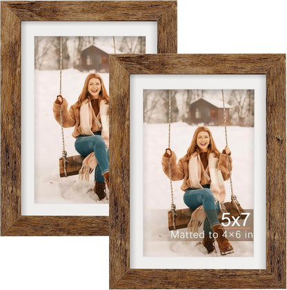 5X7 Picture Frames with 4X6 Mat Set of 2, Rustic Brown1