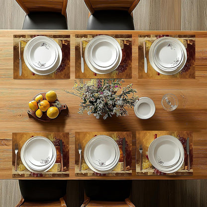 Placemats Set of 6,Retro Wine Bottles Glasses Grapes Washable Linen Table Mats for Kitchen Dining,Indoor Outdoor Decor,12 X 18 Inches7