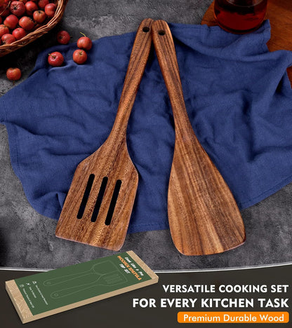2Pcs Wooden Spatula, Acacia Wooden Spatula for Kitchen Use, Nonstick Cookware Safe Utensils Set Including Turner and Slotted Turner, Ideal Cooking Utensils Gift Set for Cooking, Frying, Baking7