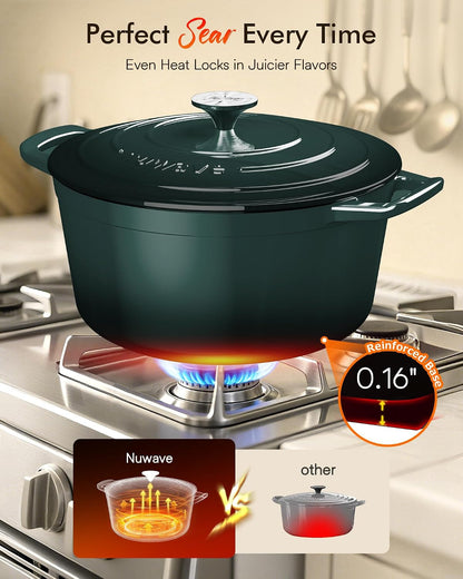 6 Qt Pfas-Free Enamel Cast Iron Dutch Oven Pot with Lid, Pine Forest | 7-Layer Black Enamel; Sourdough Bread, Soups, Chili & Slow Cooking; Rust-Resistant Lid/Rim; All Cooktops; Oven Safe 500°F5
