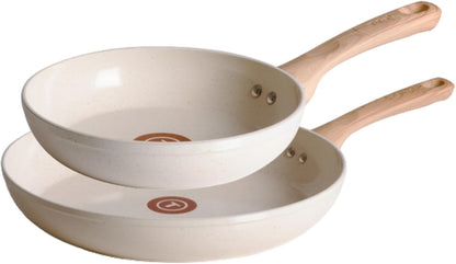 Revive Nonstick Ceramic Frying Pan Set (2-Piece) 8" & 10" Skillet, Oven Safe to 350°F, Stay-Cool Handle, Kitchen Pots and Pans, Cream Granite1