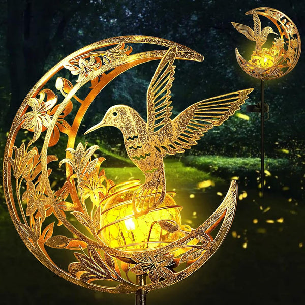 Solar Lights Outdoor Decor Hummingbird Cracked Glass Stake Moon Lights Gift1