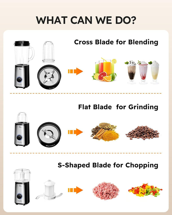 Blenders for Kitchen, 5-In-1 Food Processor Combo for Smoothies Set | Bpa-Free 47Oz Pitcher, 2.5-Cup Bowl, 18/11Oz Cups, 3 Blades; Housewives Prep Shakes, Meat, Sauces, Salsa, Coffee, Dry Spices6