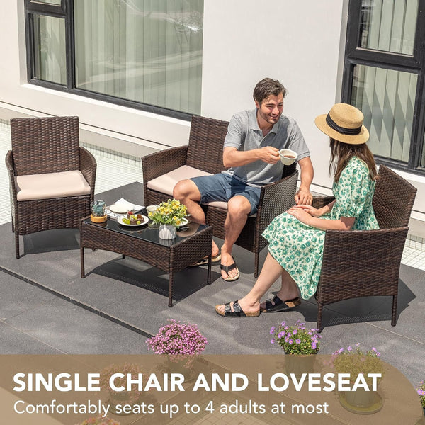 4 Pieces Outdoor Patio Furniture Set, PE Rattan Wicker Chairs(Brown)5