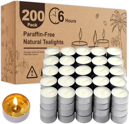 Palm Wax Tea Lights Candles 200 Pack, 6 Hours Unscented Clean Burn1