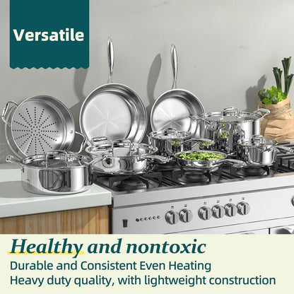 Stainless Steel Cookware Set, 5 Ply 14 Piece Stainless Steel Pot and Pan Set-Induction, Heavy Chef Quality, Oven Safe | Professional Kitchen Cooking Appliances, PFOA, PTFE & PFOS Free3