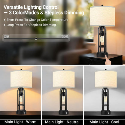 24.7'' Bedroom Lamps Set of 2, Living Room Table Lamp with USB Ports2