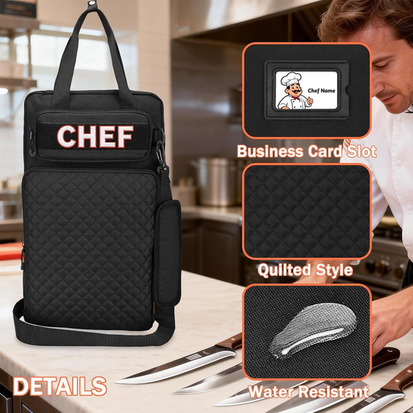 Chef Knife Bag with Shoulder Strap, 7 Pockets, Quilted Black5