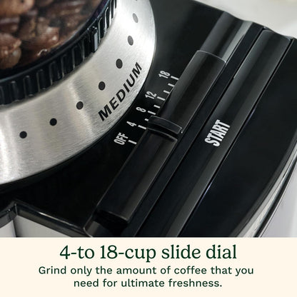 Electric Burr Coffee Grinder, 18-Position Selector, 4-18 Cups | Flat Burr Coffee Bean Grinder with 18 Options, Fine to Coarse, & Removeable, Easy-To-Clean 8 Oz Bean Hopper, DBM-8P15